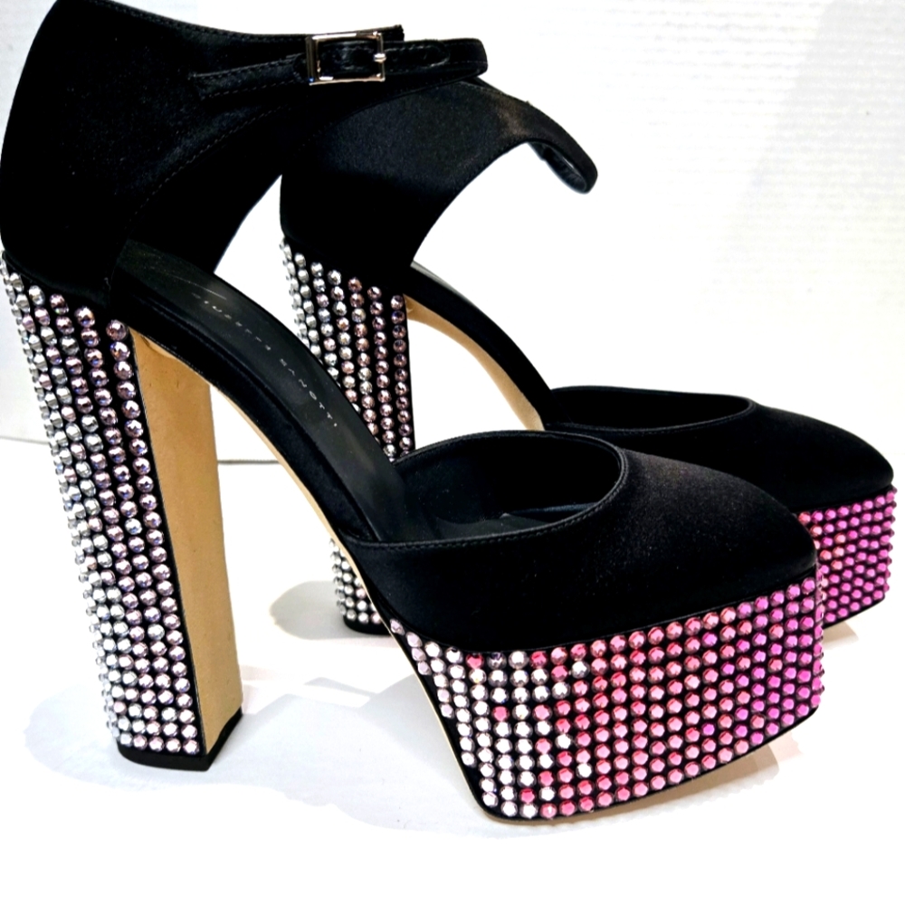 Guiseppe Zanotti Bebe Strass Platform Jeweled Chunky Heels NEW